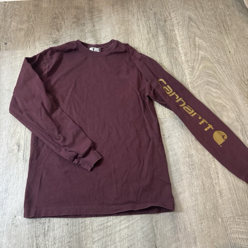 Carhartt Shirt Mens XS Long Sleeve Crew Neck Outdoors Loose Fit Spell Out